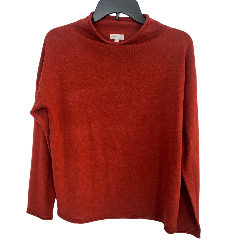 Garnet Hill Burnt Orange Mock Neck Long Sleeve Merino Wool Sweater Size S FLAWED